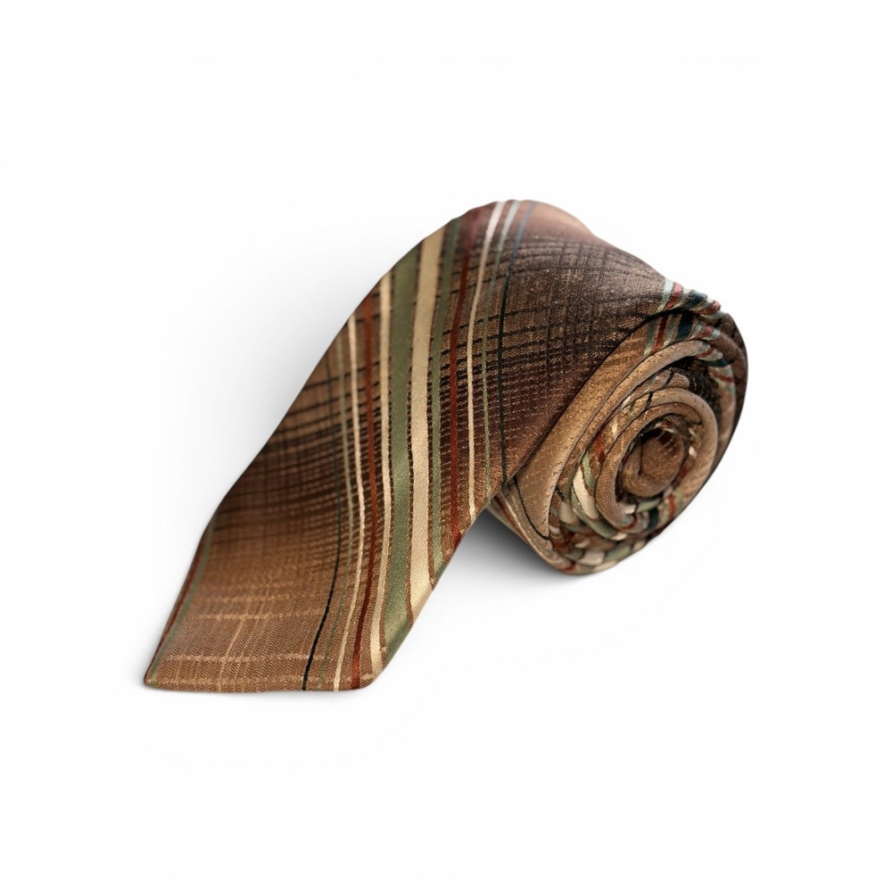 Vintage 70s Johnny Carson Tie Brown Teal Striped Polyester Tonight Show Retro